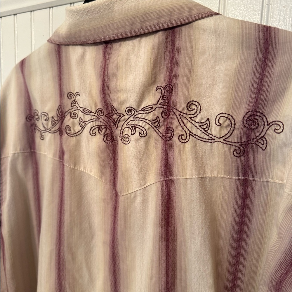Wrangler Western Beige and Purple Cotton Blend Snap Button XL Shirt - Picture 6 of 6